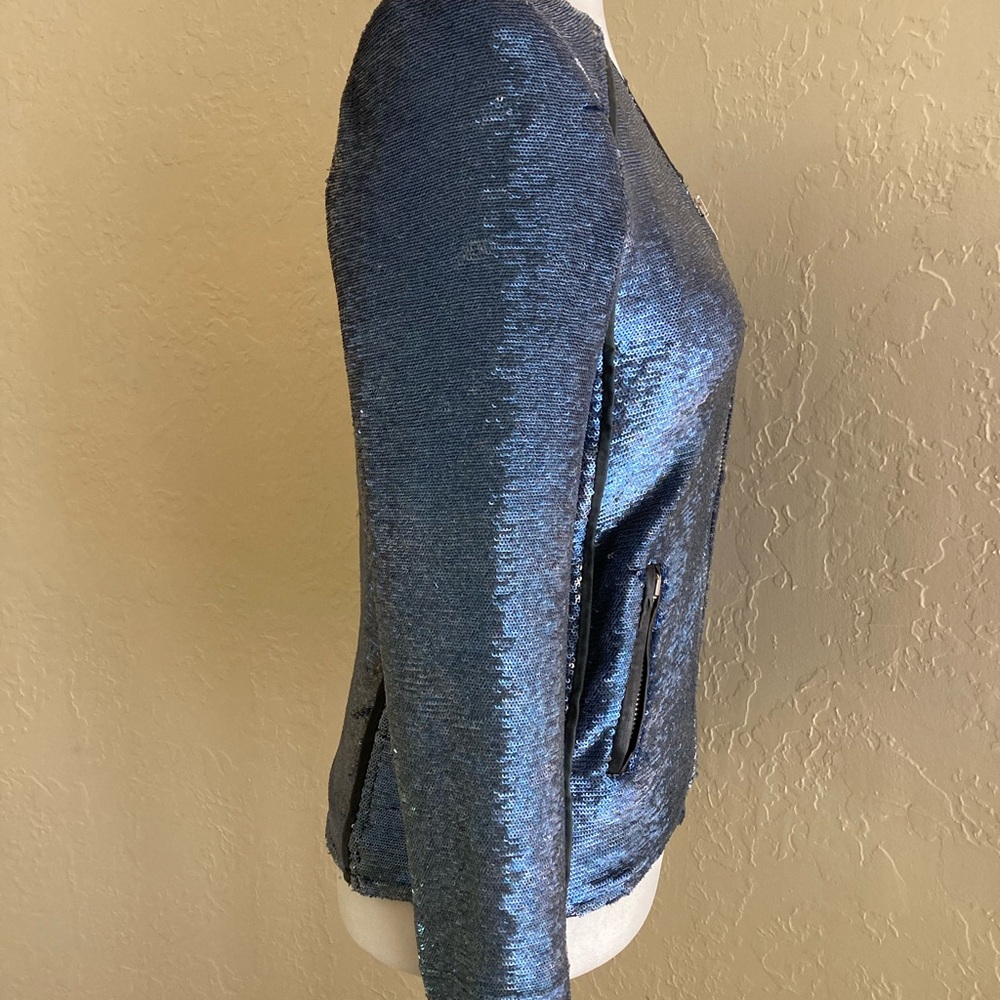 Iro Sequin Dylan Moto Jacket Size Xs Blue Sparkle… - image 4